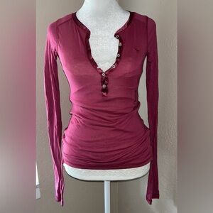 Abercrombie & Fitch Extremely Rare Vintage Y2K Long Sleeve Maroon Henley Top